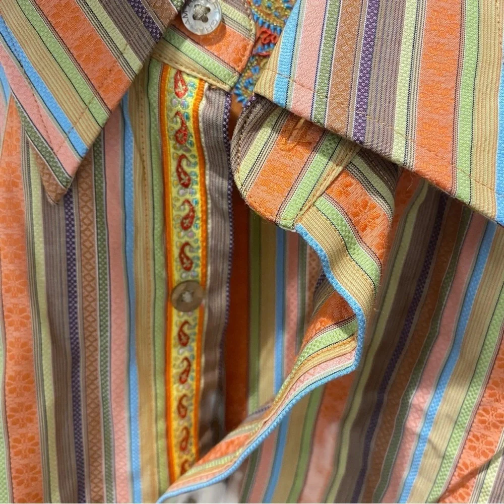 ROBERT GRAHAM Mens 100% Cotton flip cuff Orange Button floral stripe Shirt sz M - Picture 4 of 9
